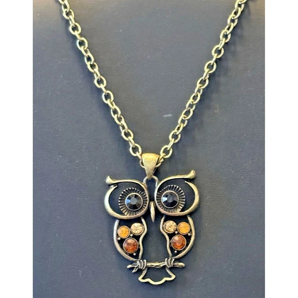 Vintage Owl Pendant Brass Toned Necklace 32